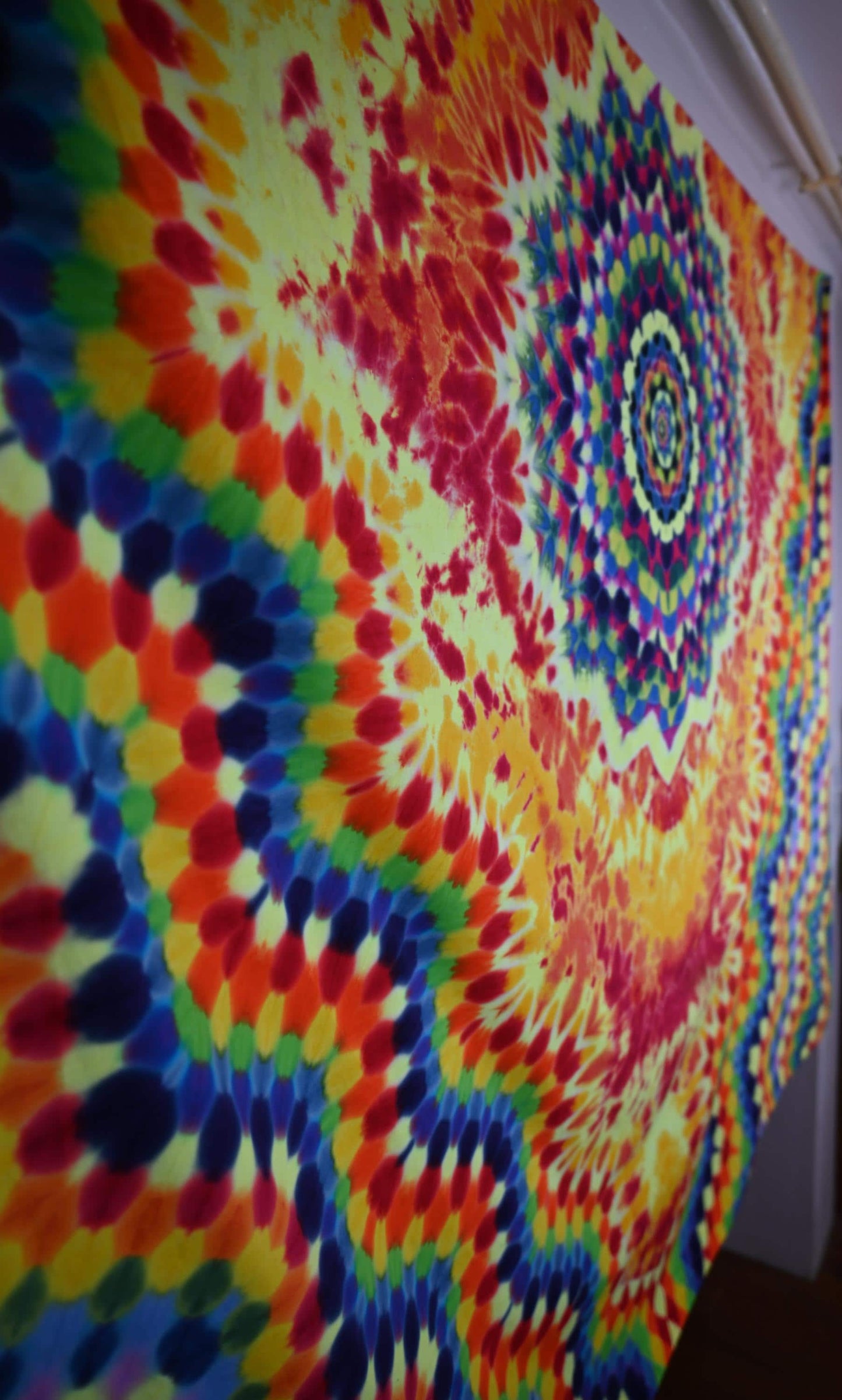 73.25X57.5" Super Duper Heady UV Reactive Octagon>{16/4} Hexadecagram/Symmetrical Zig Zag Honeycomb/ Fire Scrunch Tie Dye Tapestry*
