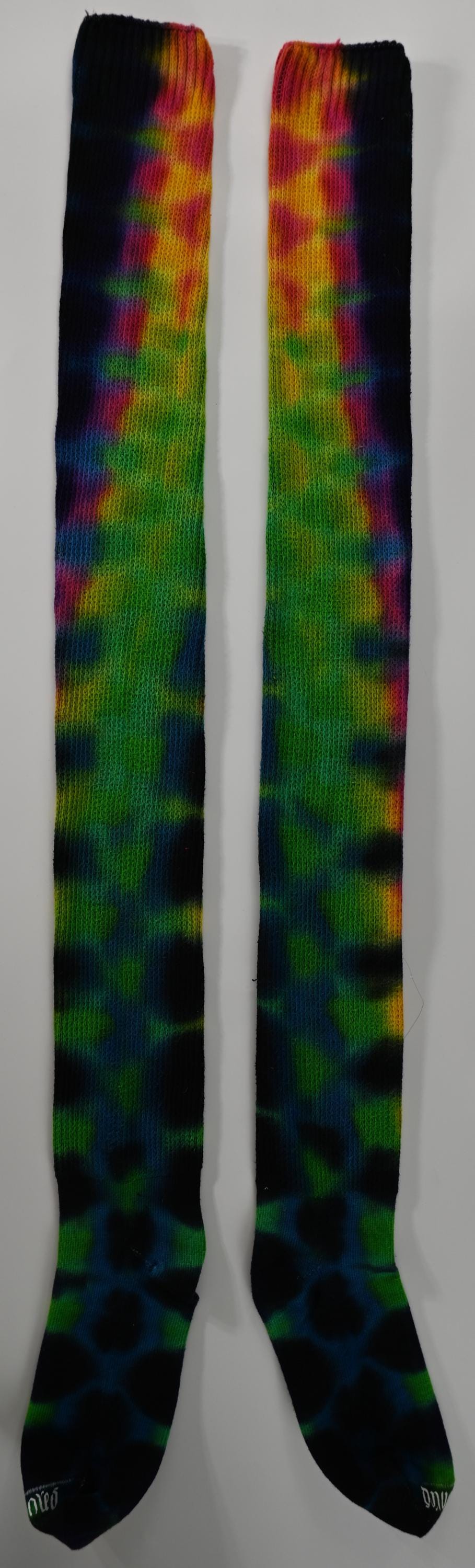 Tie Dye in My Neon Candy Nebula Color Palette on Dharma Trading Company Cotton Blend (89% Cotton/9 Nylon/2 Spandex) Thigh High Socks