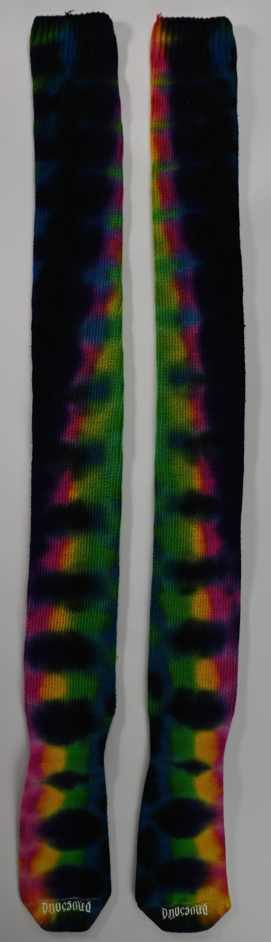 Tie Dye in My Neon Candy Nebula Color Palette on Dharma Trading Company Cotton Blend (89% Cotton/9 Nylon/2 Spandex) Thigh High Socks