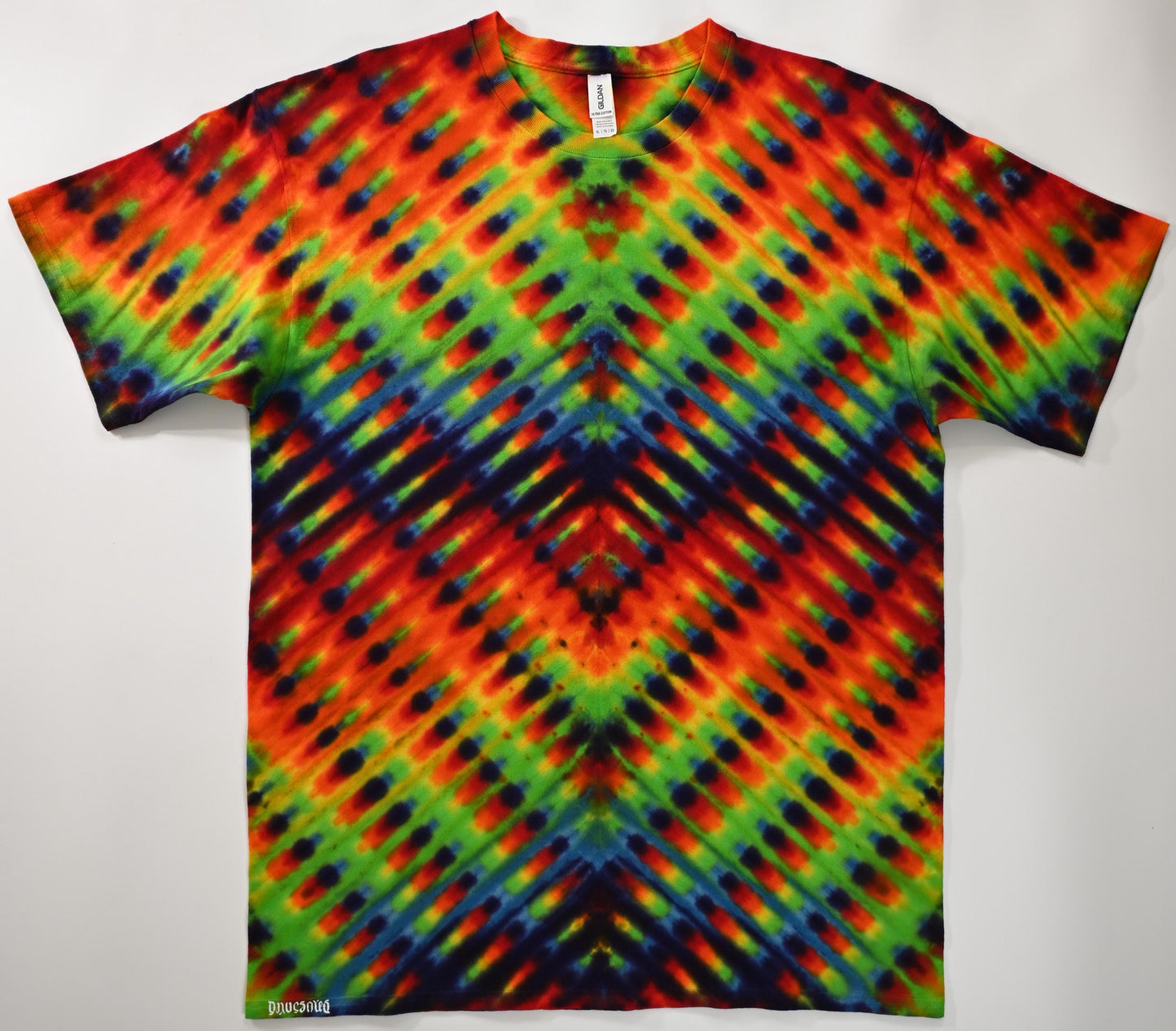 XL Trippy Weaver V Variant Tie Dye on a Gildan Ultra Cotton PFD (Prepared for Dye) T-Shirt