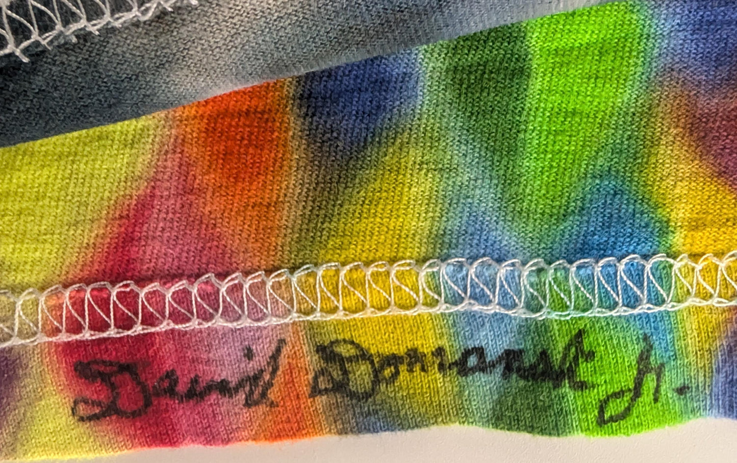 XL Heady UV Reactive Hexagon>{12/3} Dodecagram Front/ Geometric Tower Back/Scrunch Tie Dye on a Tultex 290 Ringspun Cotton T-Shirt