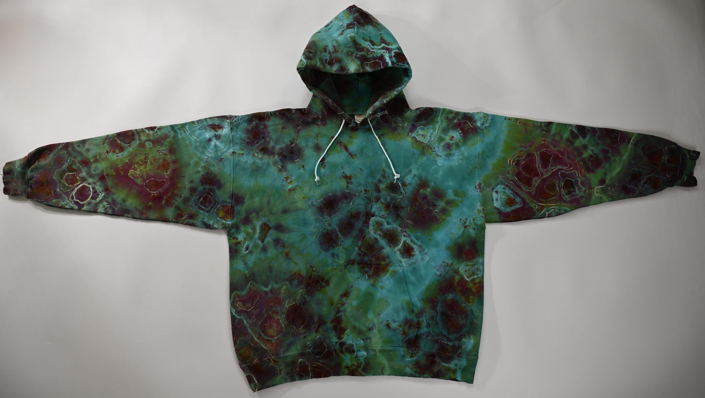Large Geode Ice Dye Tie Dye on a Hanes Ultimate Cotton Pullover Hoodie with Front Pocket