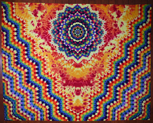 73.25X57.5" Super Duper Heady UV Reactive Octagon>{16/4} Hexadecagram/Symmetrical Zig Zag Honeycomb/ Fire Scrunch Tie Dye Tapestry*