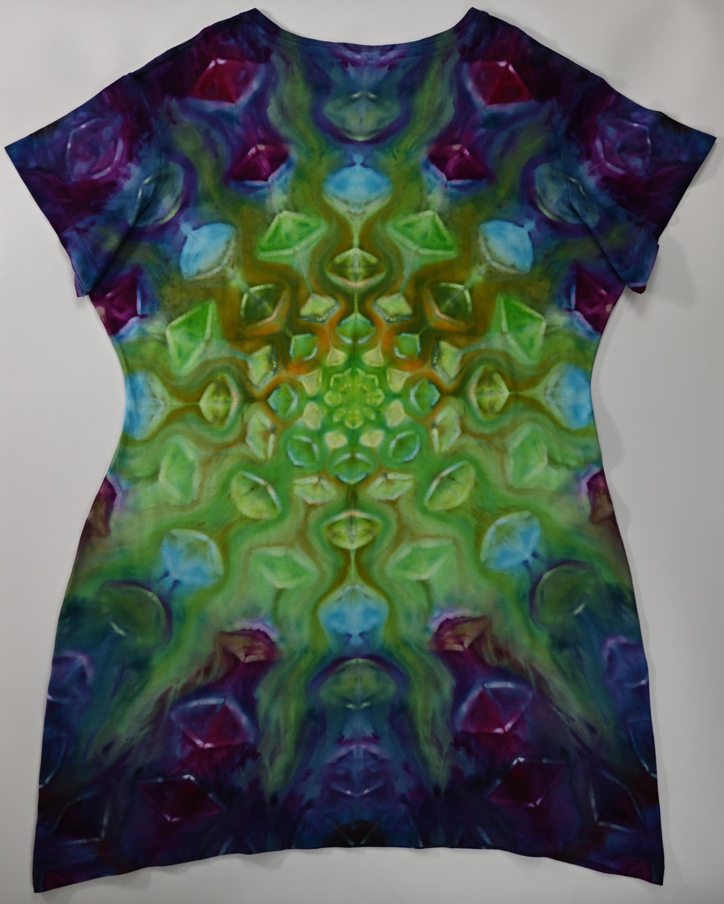 Ladies 2X/3X Alien Eyes Ice Dye Tie Dye on a LAT V-Neck Cotton Cover Up Dress