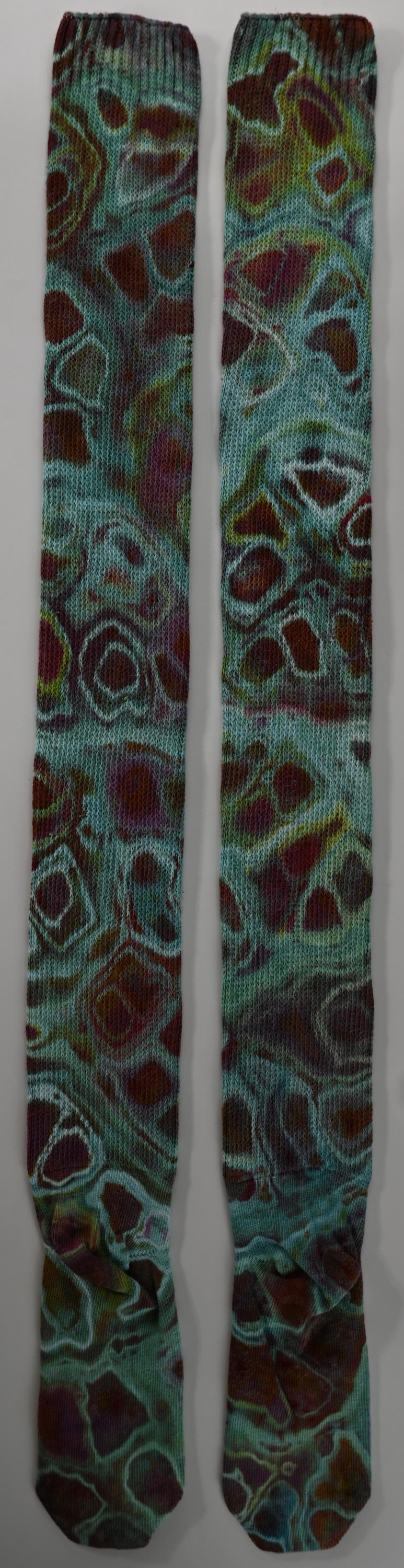 Geode Ice Dye Tie Dye on a Pair of Dharma Trading Company Cotton Blend (89% Cotton/9 Nylon/2 Spandex) Thigh High Socks