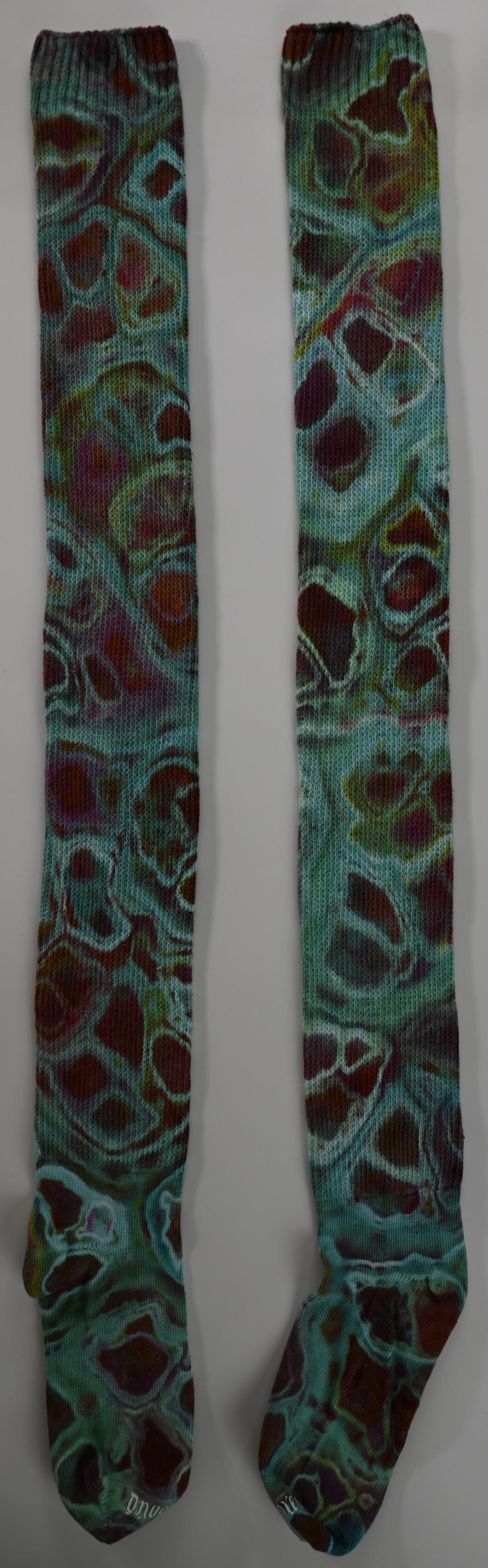 Geode Ice Dye Tie Dye on a Pair of Dharma Trading Company Cotton Blend (89% Cotton/9 Nylon/2 Spandex) Thigh High Socks