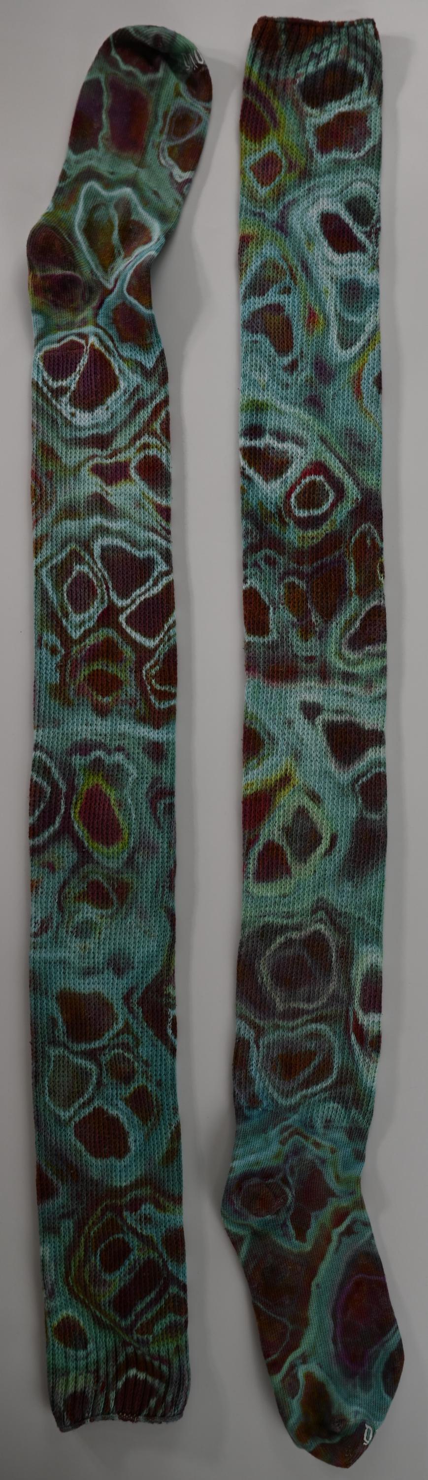 Geode Ice Dye Tie Dye on a Pair of Dharma Trading Company Cotton Blend (89% Cotton/9 Nylon/2 Spandex) Thigh High Socks