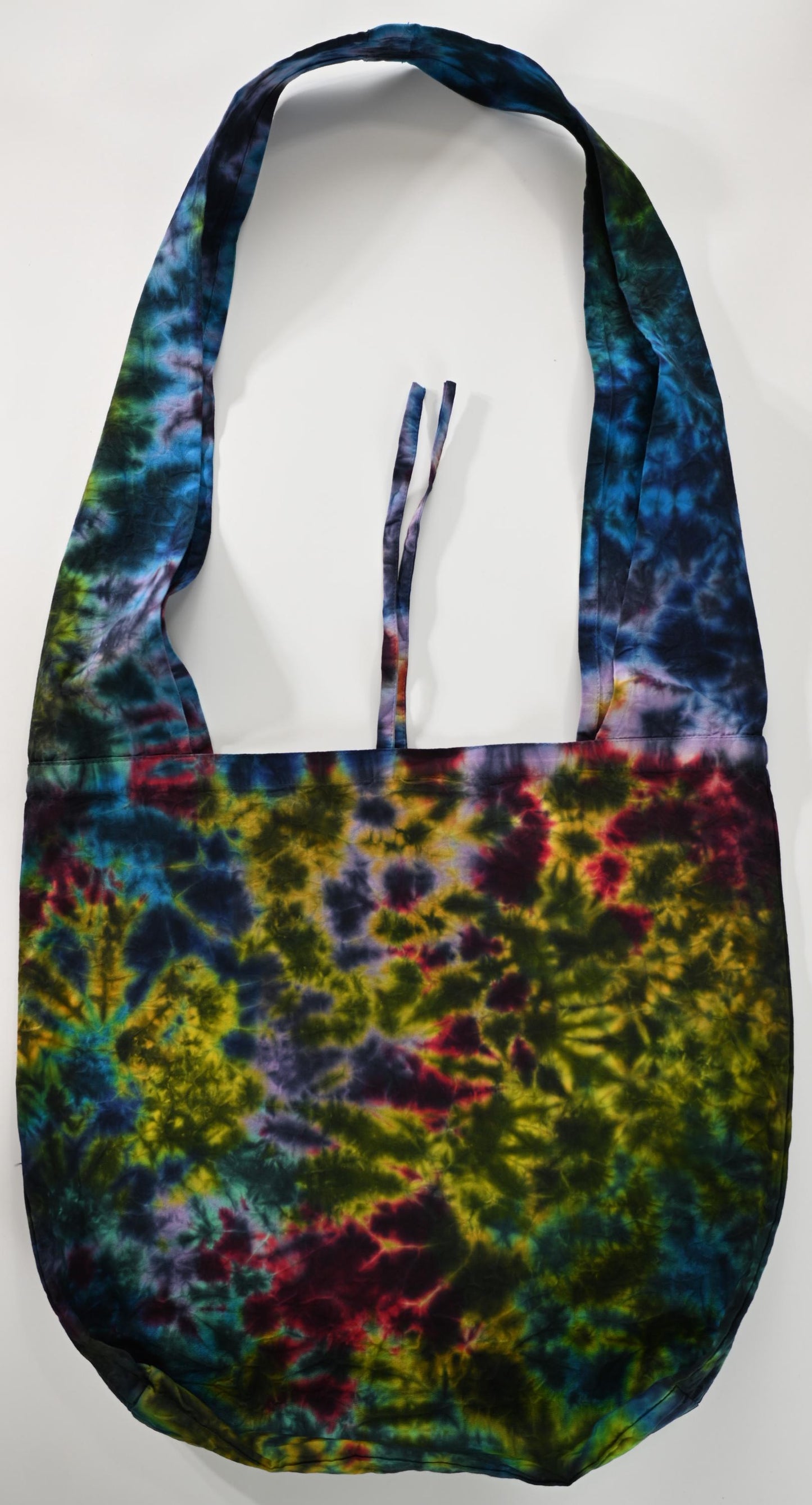 Blacked out Rainbow Rorscach Scrunch Tie Dye on a Dharma Trading Company Cotton Hobo Bag