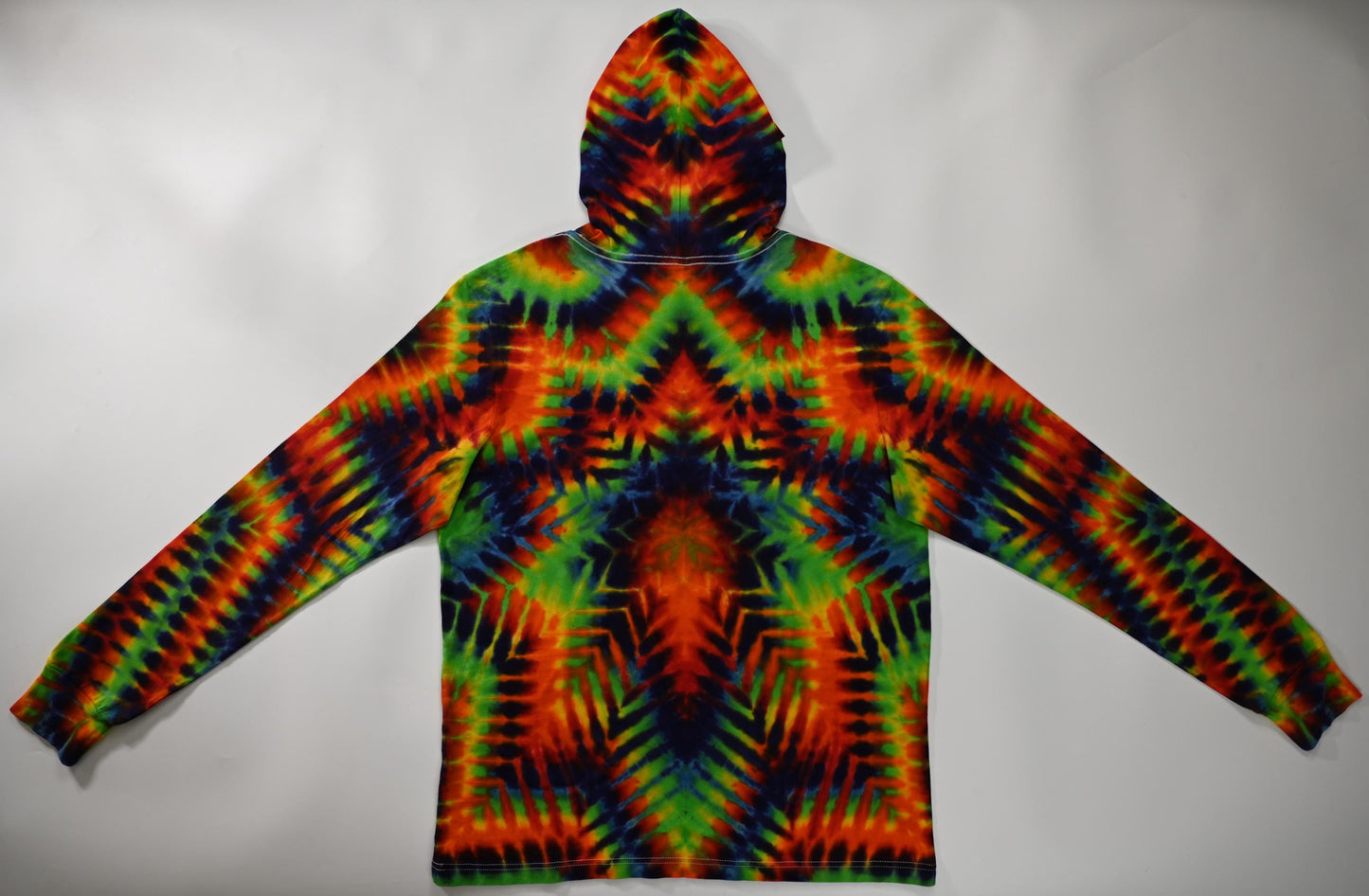 XL Decagram Trippy Weaver Tie Dye on a Bella + Canvas 3512 Unisex Jersey Long-Sleeve Hoodie*