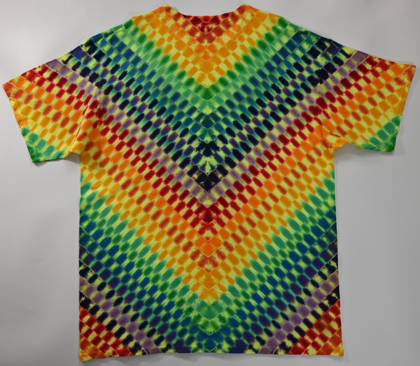 minor repaired boo-boo# 2X V Uv Neo DNA Uv Reactive Tie Dye on a Gildan Ultra Cotton PFD (Prepared for Dye) T-Shirt - Read Description