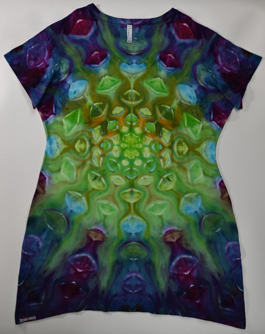 Ladies 2X/3X Alien Eyes Ice Dye Tie Dye on a LAT V-Neck Cotton Cover Up Dress