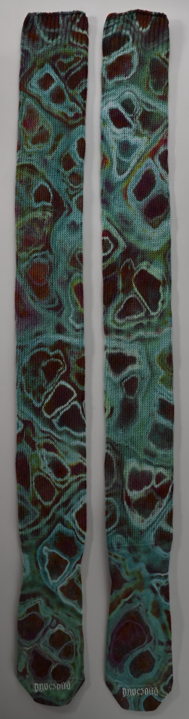 Geode Ice Dye Tie Dye on a Pair of Dharma Trading Company Cotton Blend (89% Cotton/9 Nylon/2 Spandex) Thigh High Socks