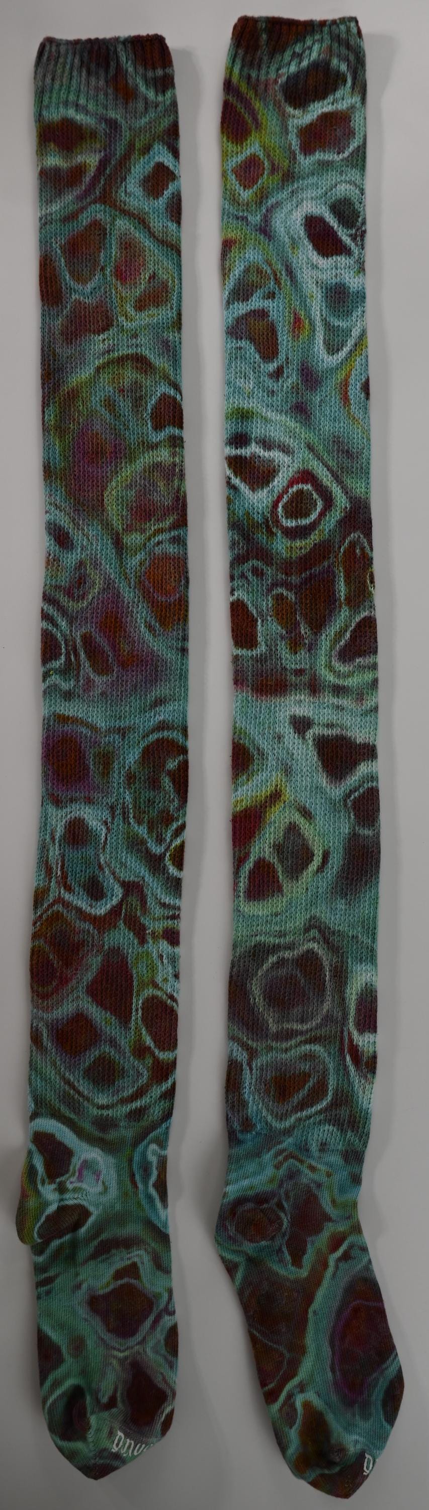 Geode Ice Dye Tie Dye on a Pair of Dharma Trading Company Cotton Blend (89% Cotton/9 Nylon/2 Spandex) Thigh High Socks
