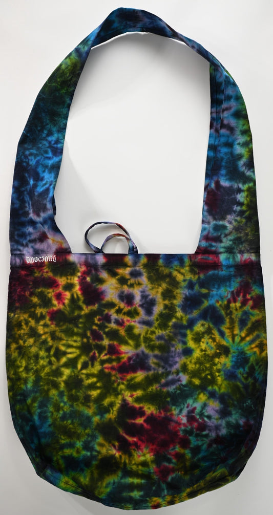 Blacked out Rainbow Rorscach Scrunch Tie Dye on a Dharma Trading Company Cotton Hobo Bag