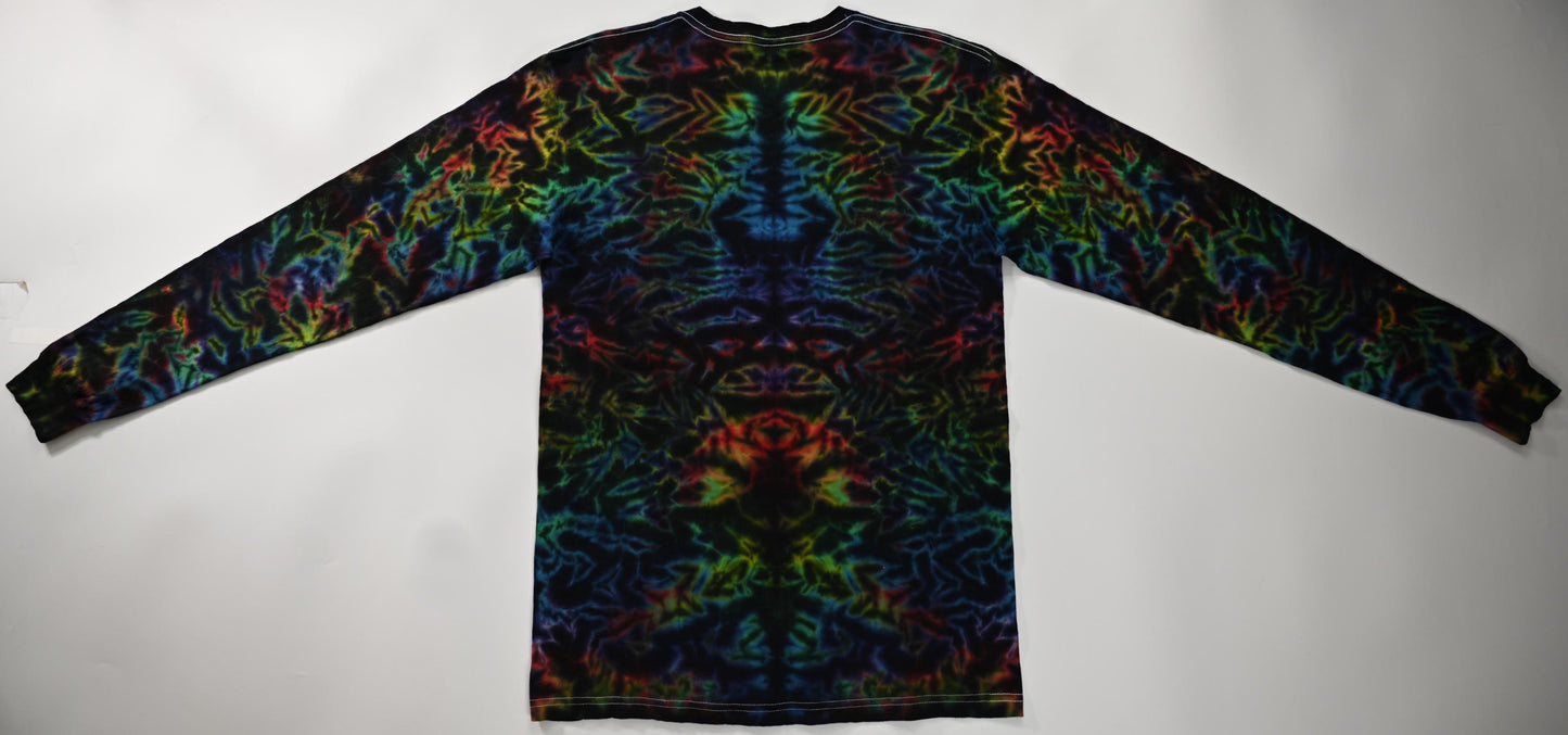 Medium Blacked Out Rainbow Rorscach Scrunch Tie dye on a Tultex 291 Ringspun Cotton Long Sleeve Shirt