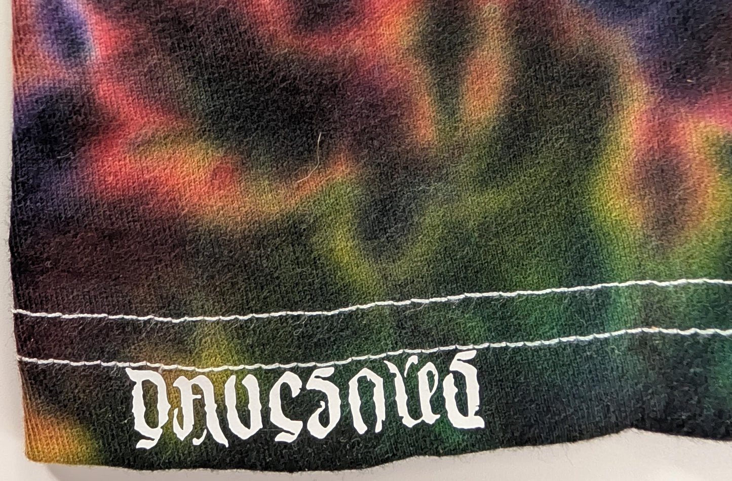 Medium Blacked Out Rainbow Rorscach Scrunch Tie dye on a Tultex 291 Ringspun Cotton Long Sleeve Shirt