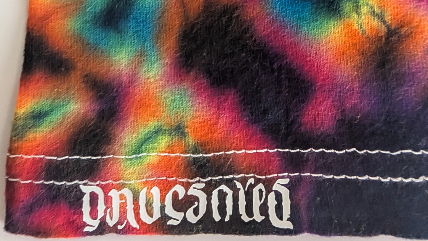 XL UV Reactive Dodecagram Neo DNA Frnt/ Triple Hexagon Spine/Triangle Sleeves/Scrunch Filler Tie Dye on a Tultex 290 Ringspun Cotton T-Shirt