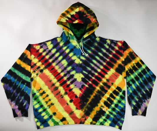 minor repaired boo-boo# 2X V UV-DNA Uv Reactive Tie Dye on a Hanes Ultimate Cotton Pullover Hoodie w/ Front Pocket - Read Description