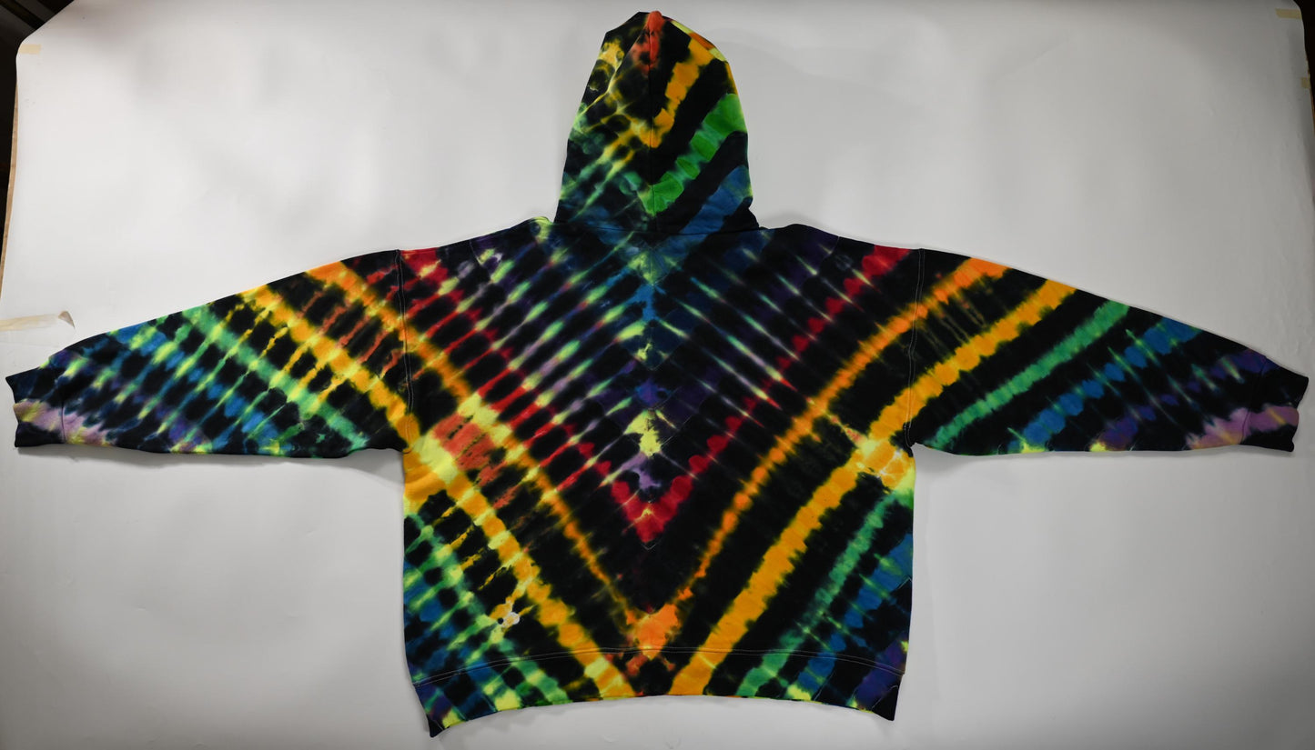 minor repaired boo-boo# 2X V UV-DNA Uv Reactive Tie Dye on a Hanes Ultimate Cotton Pullover Hoodie w/ Front Pocket - Read Description