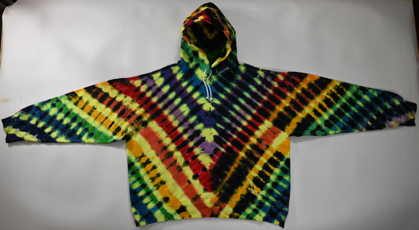 minor repaired boo-boo# 2X V UV-DNA Uv Reactive Tie Dye on a Hanes Ultimate Cotton Pullover Hoodie w/ Front Pocket - Read Description