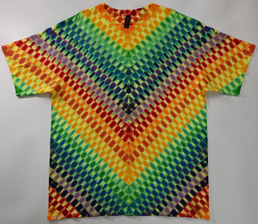 minor repaired boo-boo# 2X V Uv Neo DNA Uv Reactive Tie Dye on a Gildan Ultra Cotton PFD (Prepared for Dye) T-Shirt - Read Description