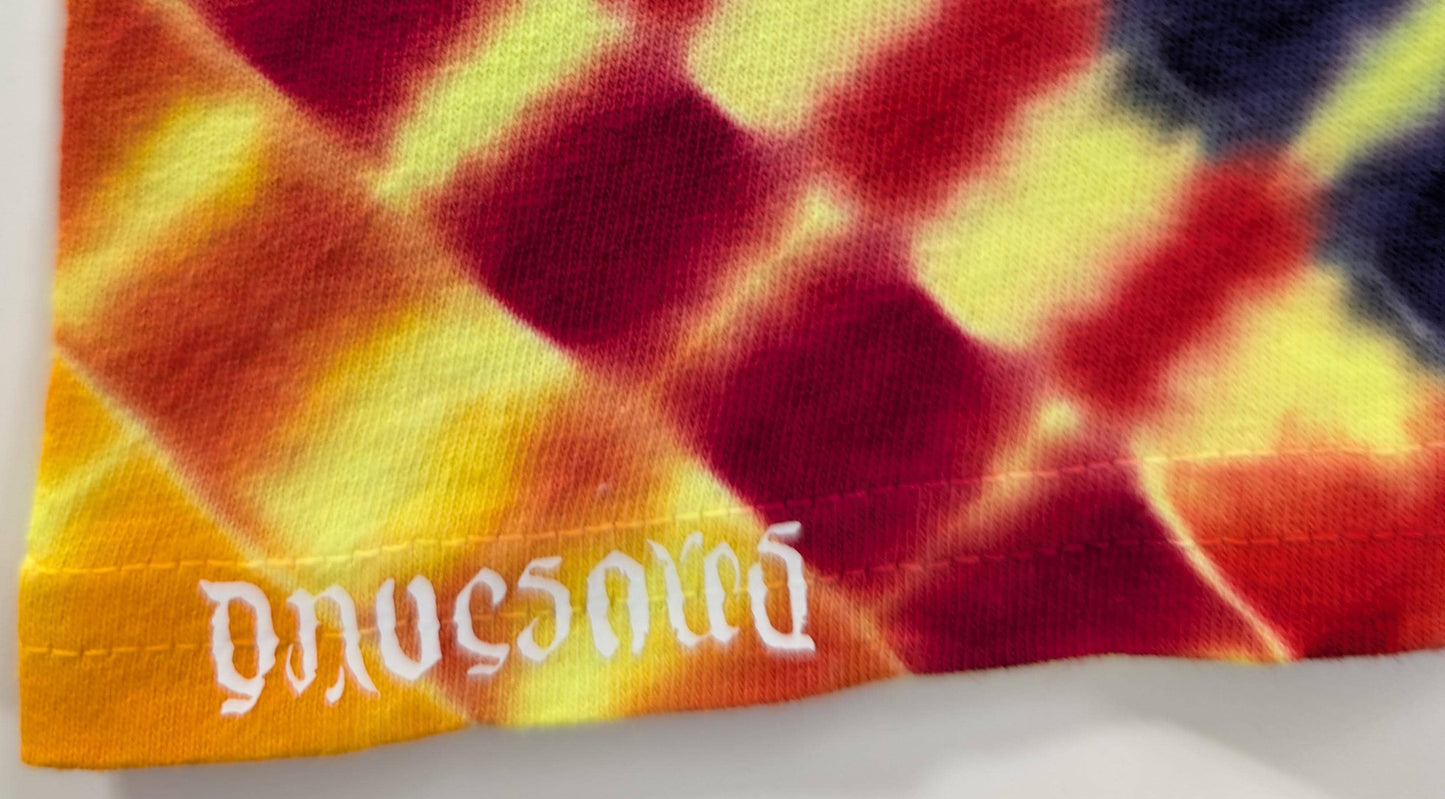 minor repaired boo-boo# 2X V Uv Neo DNA Uv Reactive Tie Dye on a Gildan Ultra Cotton PFD (Prepared for Dye) T-Shirt - Read Description