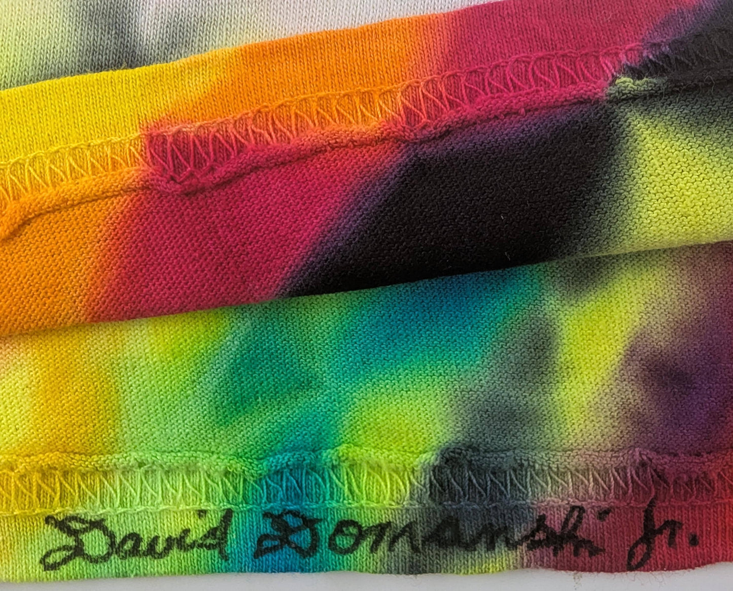XL Snow White Series UV Reactive 20Pt Mandala w/ Ripple Cntr Frnt/Wrap Around  Tower Bck/ Hexagon Slvs Tie Dye on a Gildan Ultra PFD T-Shirt