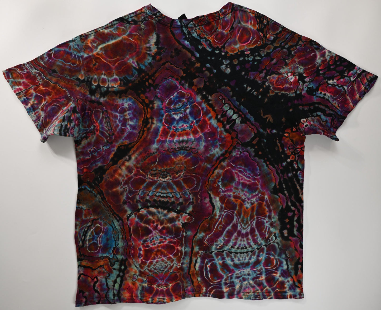 Large Cosmic Egg/Geode Hybrid Reverse Tie Dye on what was a black Gildan Ultra Cotton T-Shirt