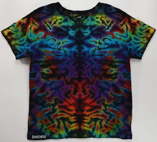 Child Size 7 Blacked Out Rainbow Rorschach Scrunch Tie Dye on a Rabbit Skins Cotton T-Shirt
