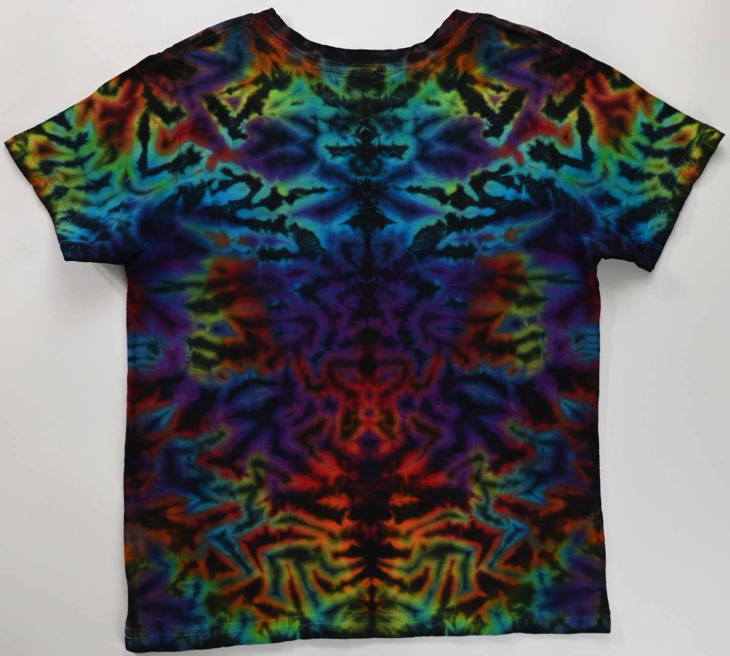 Child Size 7 Blacked Out Rainbow Rorschach Scrunch Tie Dye on a Rabbit Skins Cotton T-Shirt