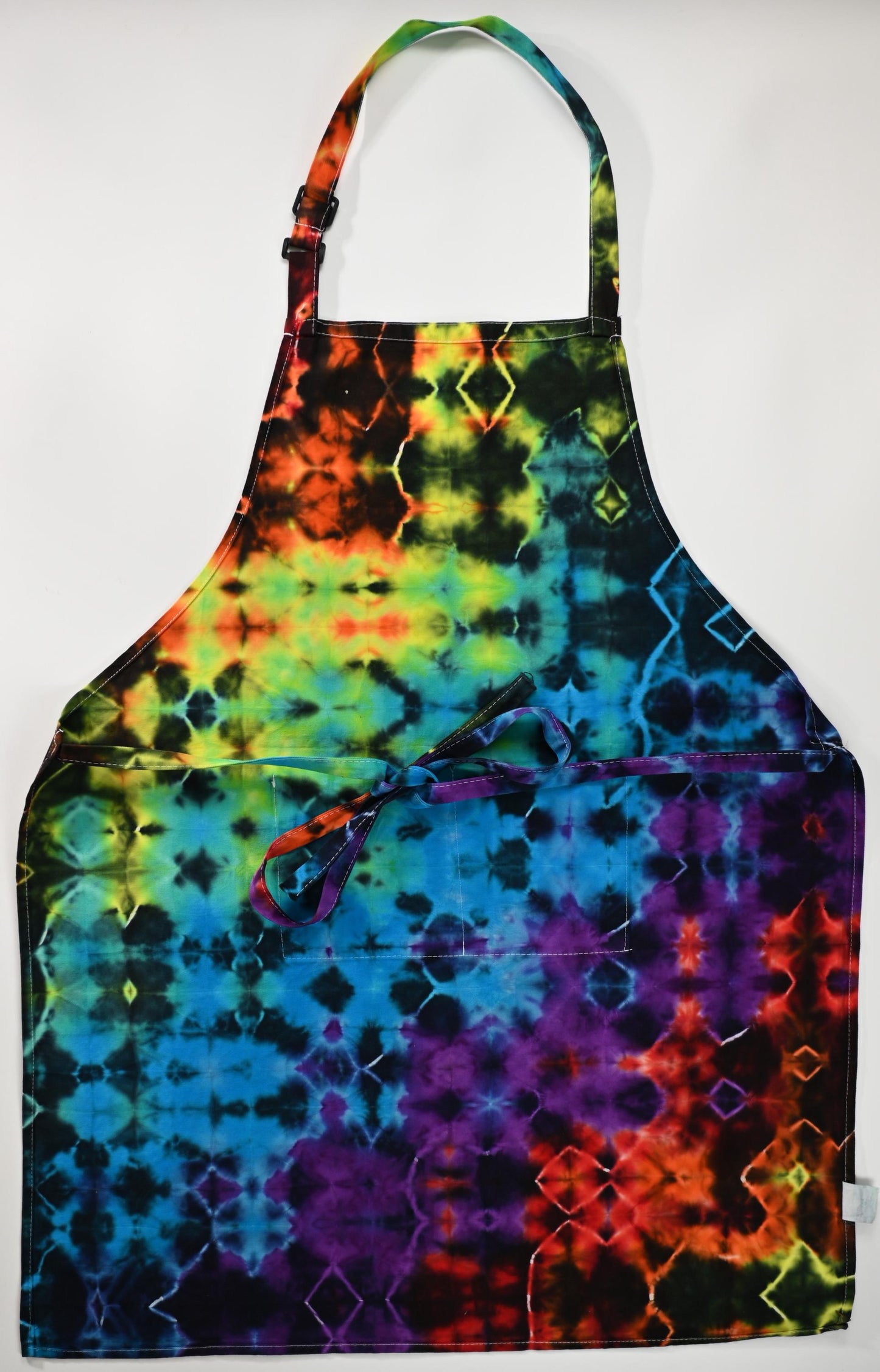 Adjustable Blacked Out Rainbow Glitch Tie Dye on a Jubatus Cotton Chef Apron w/ 2 Pockets