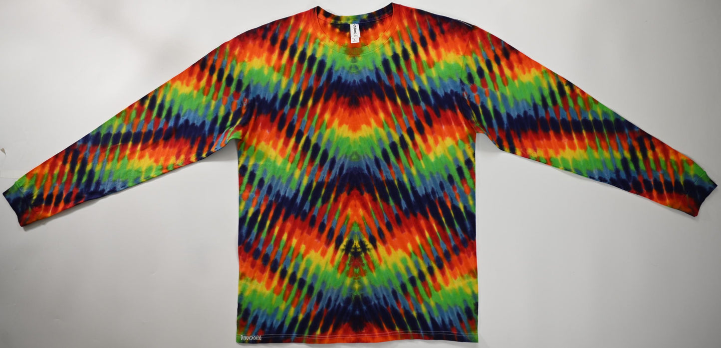 Large Trippy Weaver Variant Tie Dye on a Tultex 291 Ringspun Cotton Long Sleeve Shirt
