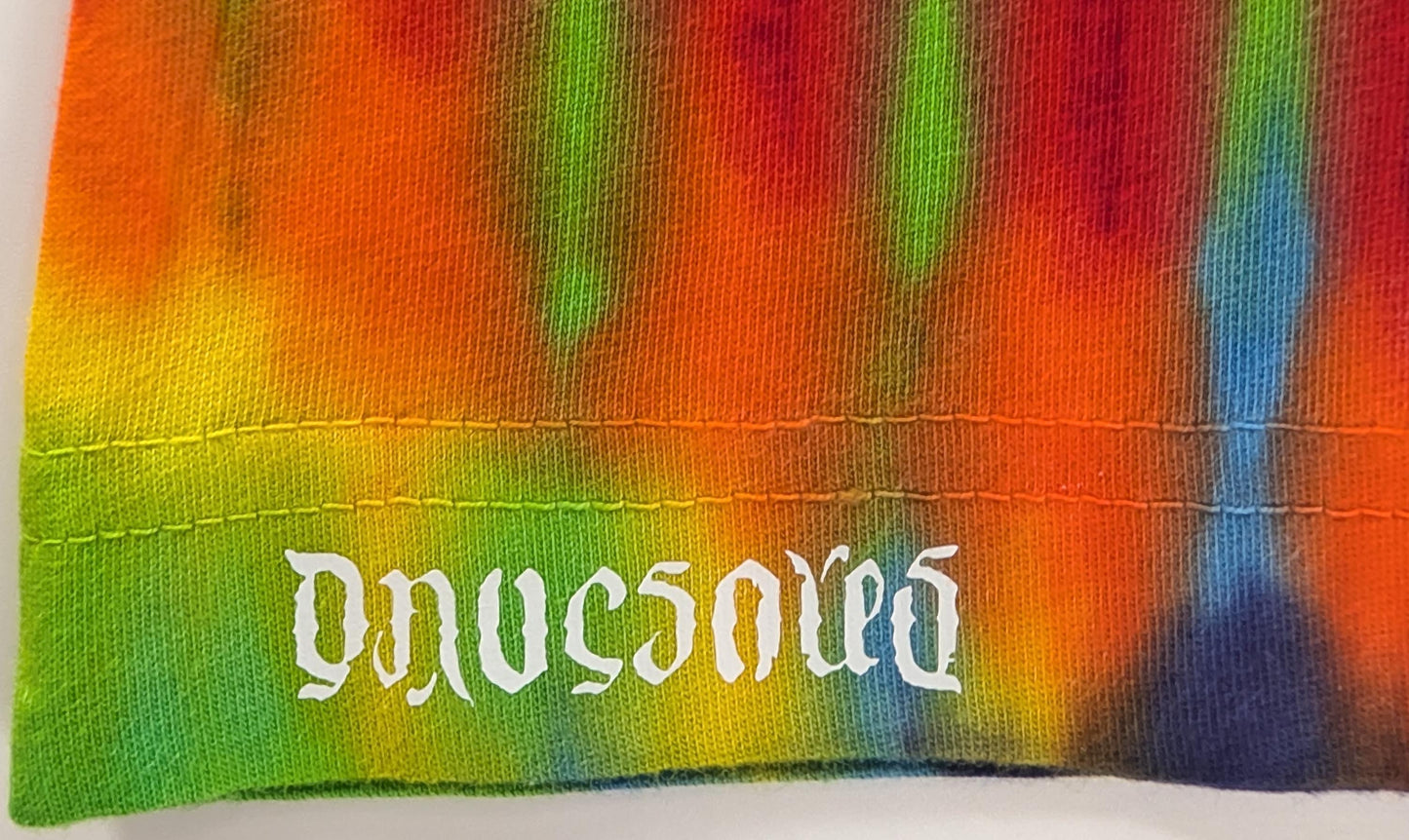 Ladies S/M Trippy Weaver, Vertical Pleat Tie Dye on a LAT V-Neck Cotton Cover Up Dress