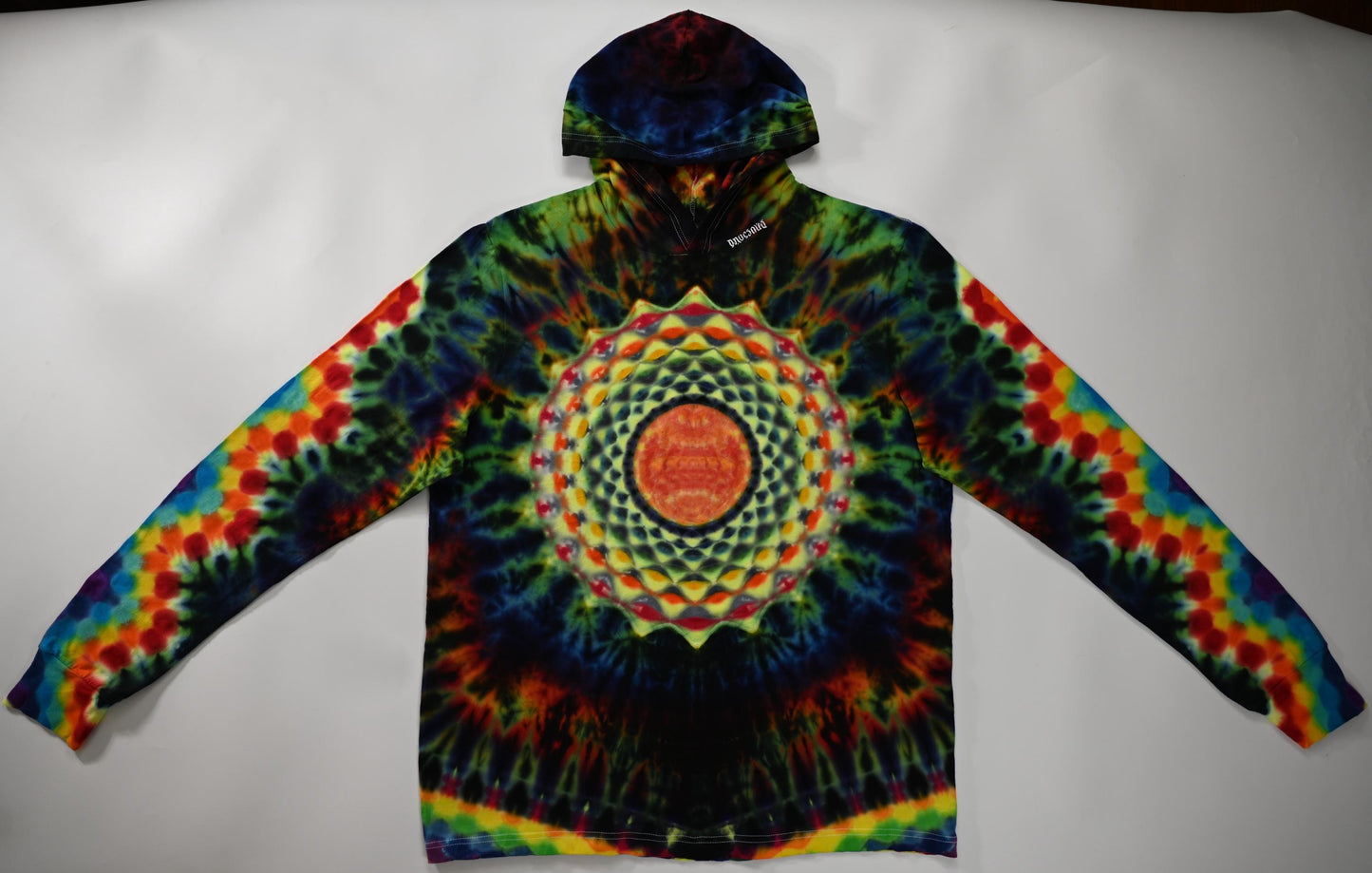 2X Heady UV Reactive 20Pt Mandala Cosmic Egg Cntr/Wrap Around Tower/ZigZag Honeycomb Slvs/Hexagram Hood/Scrunch Tie Dye  Lng-Slv Hoodie*