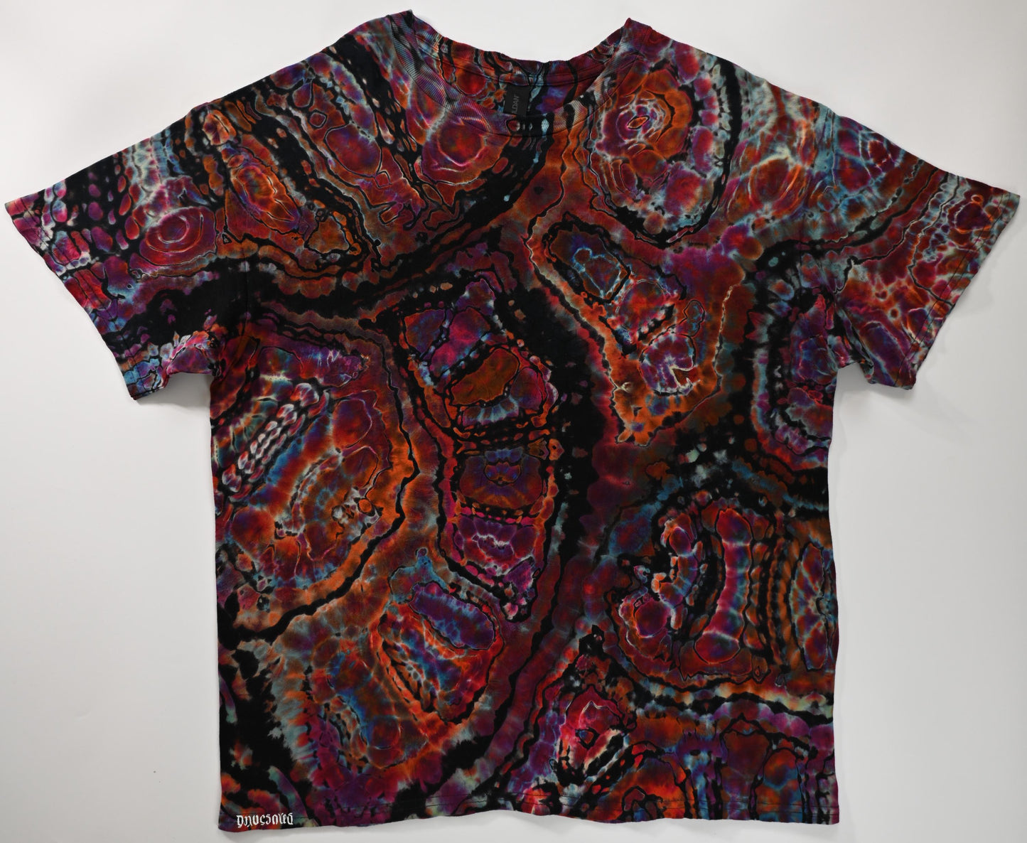 Large Cosmic Egg/Geode Hybrid Reverse Tie Dye on what was a black Gildan Ultra Cotton T-Shirt