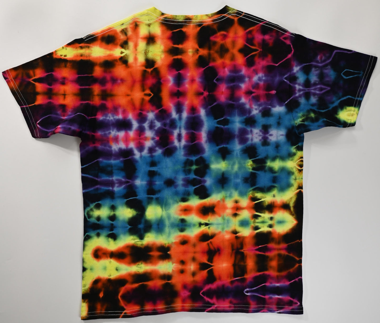 Youth XL Glitch Tie Dye Using My Neon Vortex Color Palette on a Gildan Ultra Cotton Youth T-Shirt