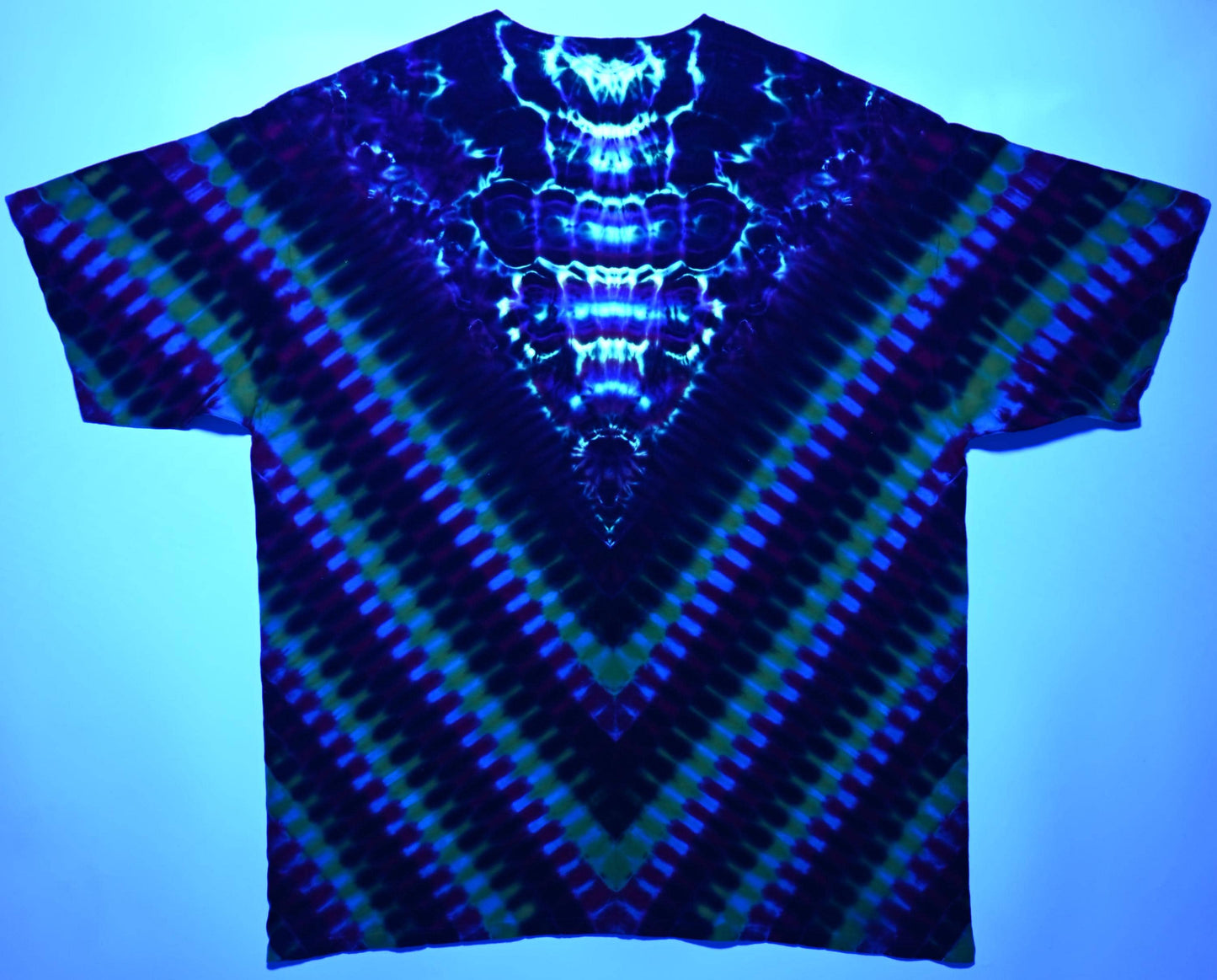minor repaired boo-boo* 3X Rasta V-DNA/UV Reactive Cosmic Egg (Neon Vortex) Tie Dye on a Gildan Ultra Cotton PFD T-Shirt *read description