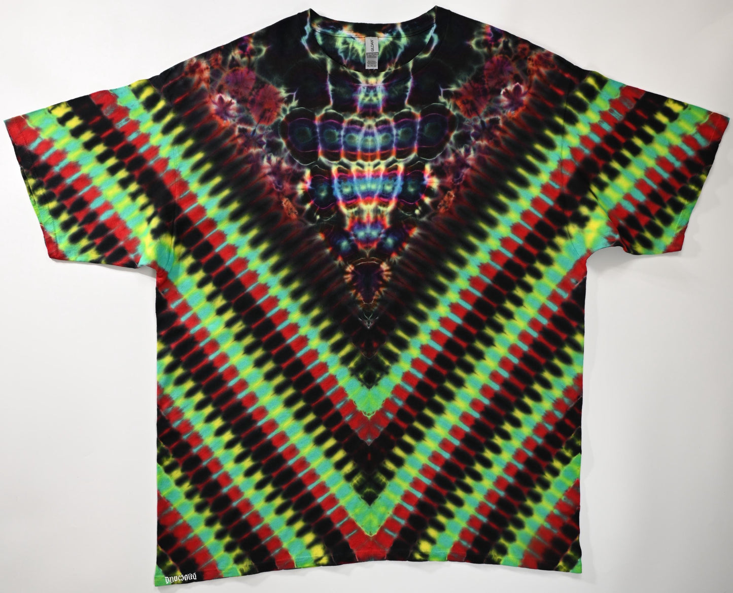 minor repaired boo-boo* 3X Rasta V-DNA/UV Reactive Cosmic Egg (Neon Vortex) Tie Dye on a Gildan Ultra Cotton PFD T-Shirt *read description