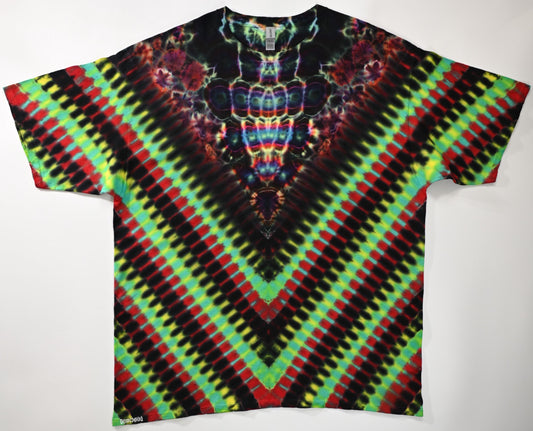 minor repaired boo-boo* 3X Rasta V-DNA/UV Reactive Cosmic Egg (Neon Vortex) Tie Dye on a Gildan Ultra Cotton PFD T-Shirt *read description