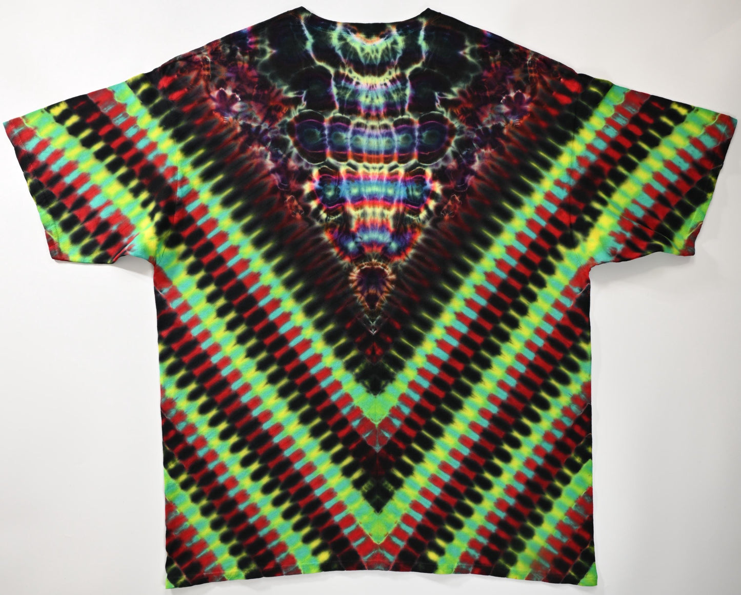 minor repaired boo-boo* 3X Rasta V-DNA/UV Reactive Cosmic Egg (Neon Vortex) Tie Dye on a Gildan Ultra Cotton PFD T-Shirt *read description