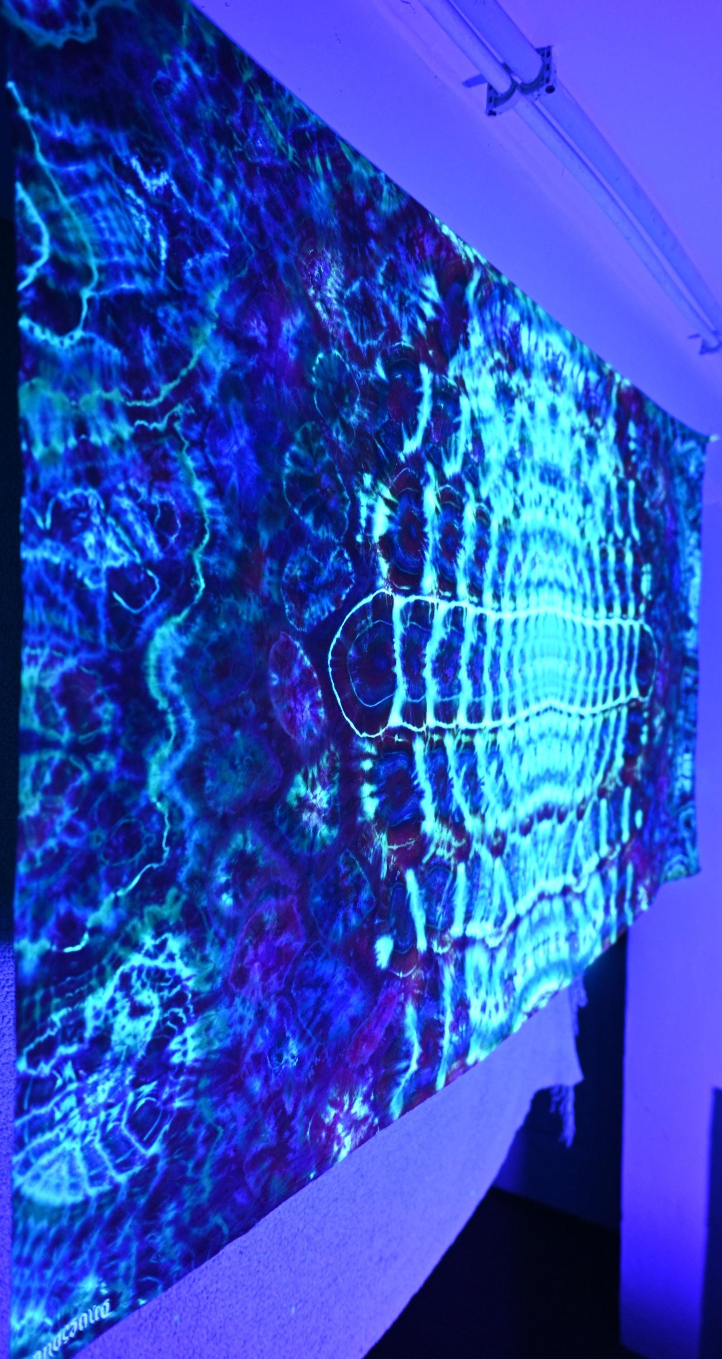 36"X54" (Msrmnts before Shrinkage) UV Reactive Cosmic Egg Center/Kenney Style/Cosmic Egg-Geodes  Tie Dye Tapestry w/ Hanging Loops