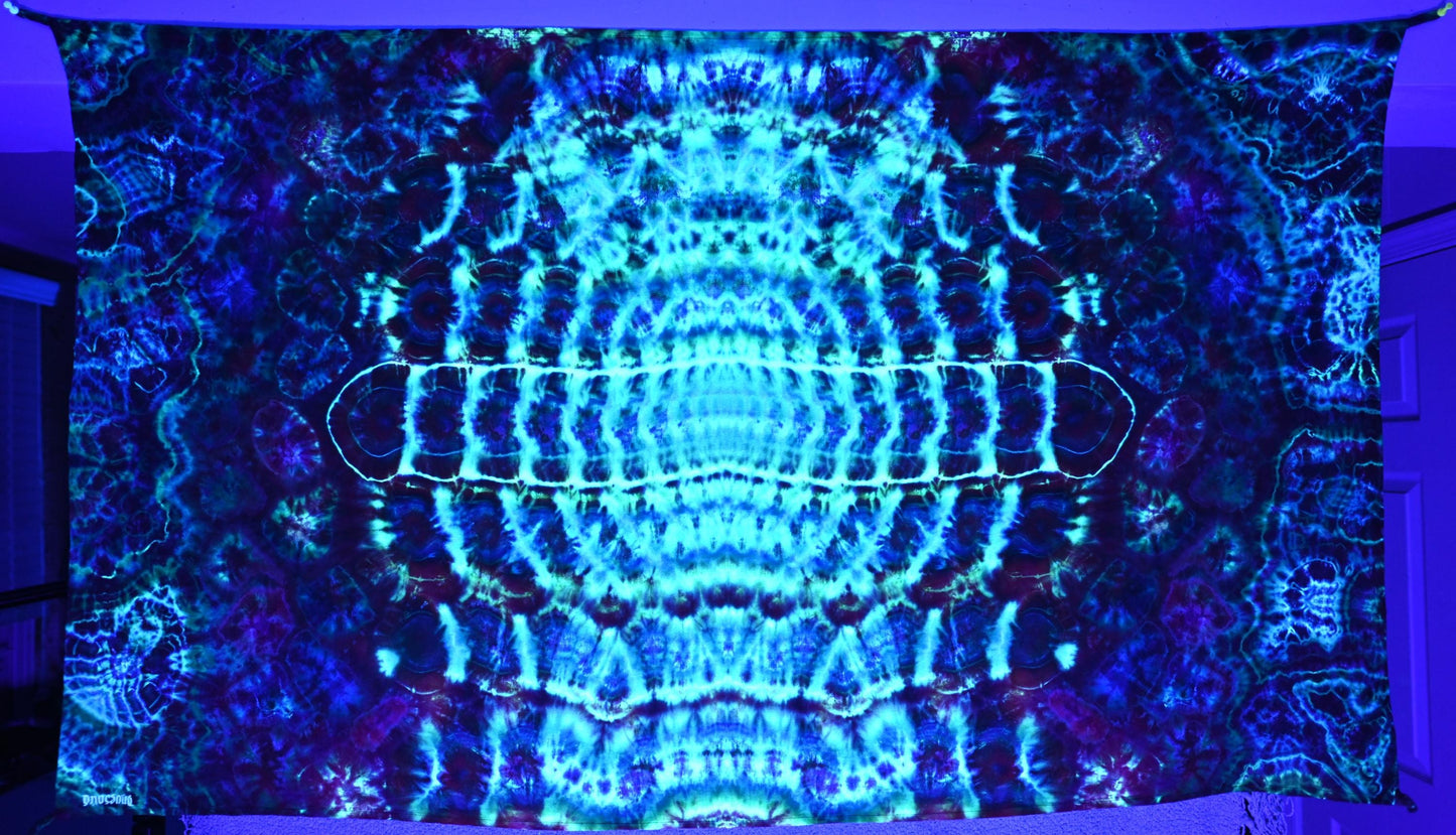 36"X54" (Msrmnts before Shrinkage) UV Reactive Cosmic Egg Center/Kenney Style/Cosmic Egg-Geodes  Tie Dye Tapestry w/ Hanging Loops