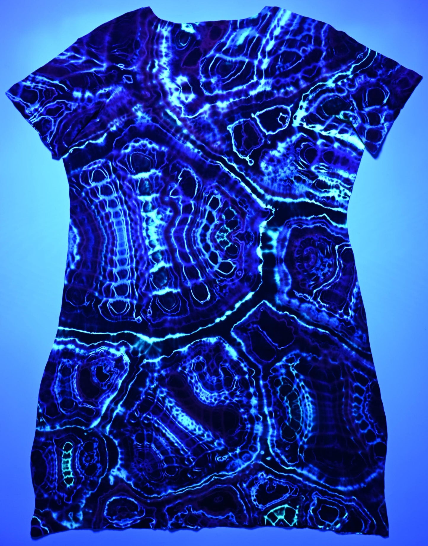 Ladies L/XL Cosmic Egg/Geode Hybrid Tie Dye Using My "Neon Vortex" Color Palette on a LAT V-Neck Cotton Cover Up Dress