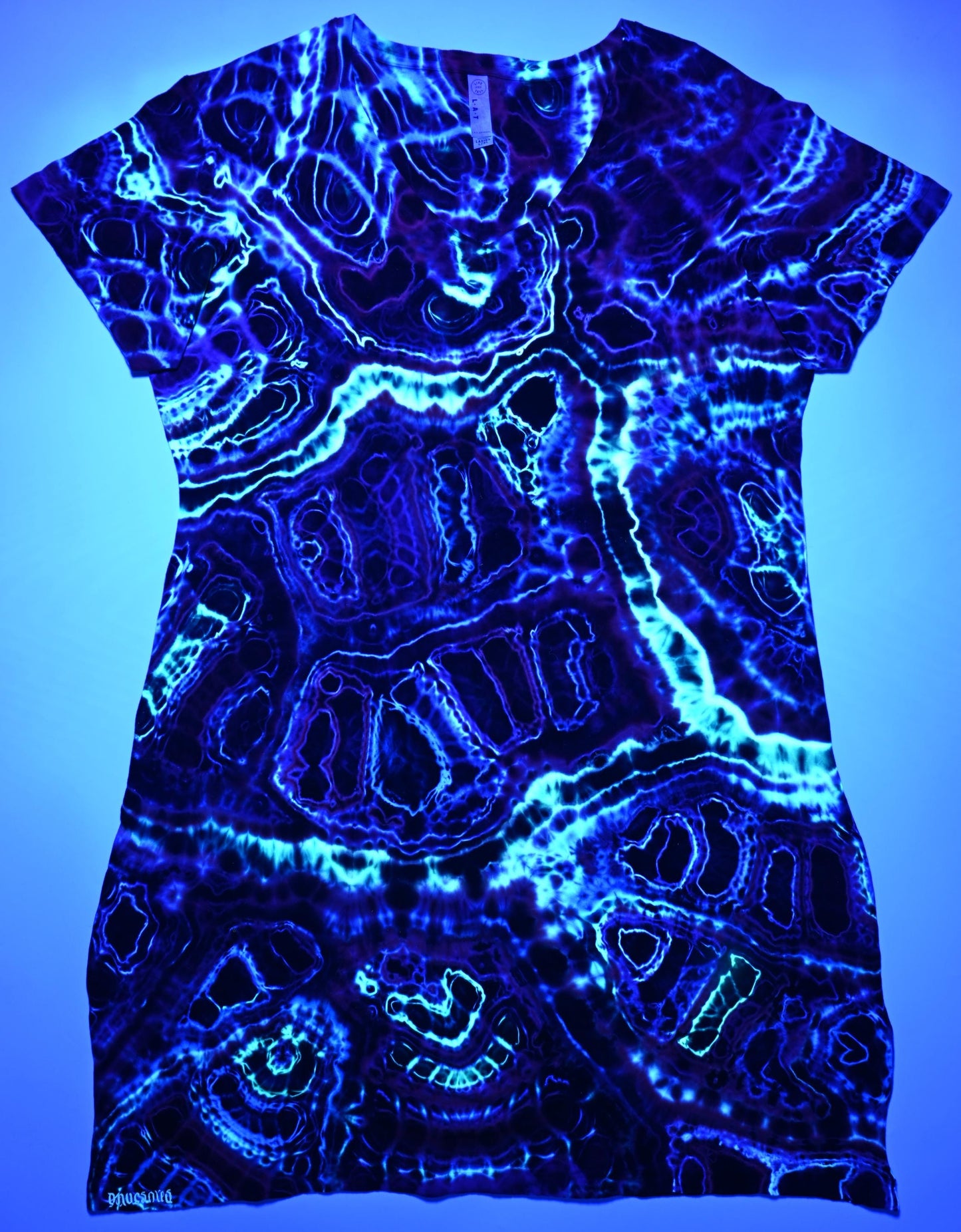 Ladies L/XL Cosmic Egg/Geode Hybrid Tie Dye Using My "Neon Vortex" Color Palette on a LAT V-Neck Cotton Cover Up Dress