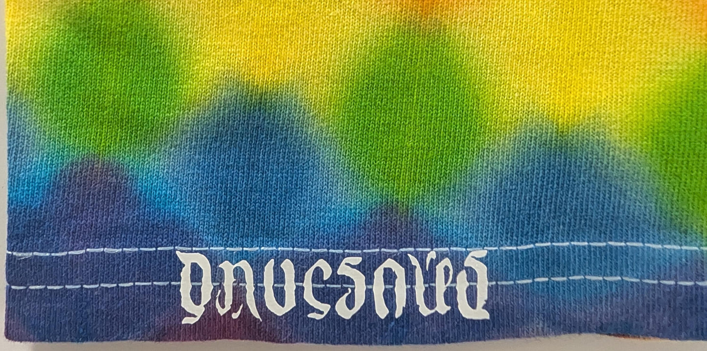 5X Mega-Heady UV Reactive 20Pt Mandala w/Ripple Cntr Frnt/Wrap Around Geometric Tower Bck/Triangle Honeycomb Slvs/Scrunch Tie Dye T-Shirt