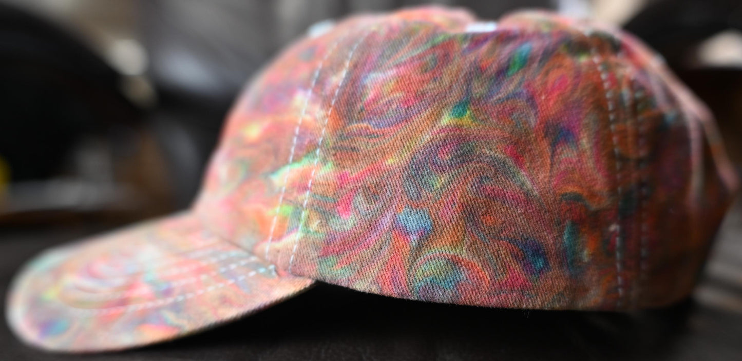 Adult Swirl Dyed/"Shaving Cream Dye" using My Expanded Prismatic Color Palette on a Valucap Brushed Twill Cap