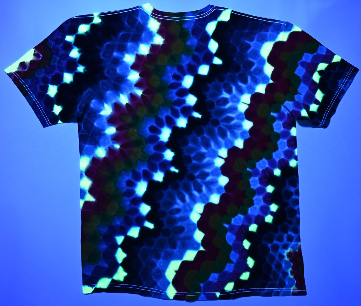 Large ~30 Color UV Reactive Zig Zag Honeycomb Tie Dye on a Tultex 290 Ringspun Cotton T-Shirt