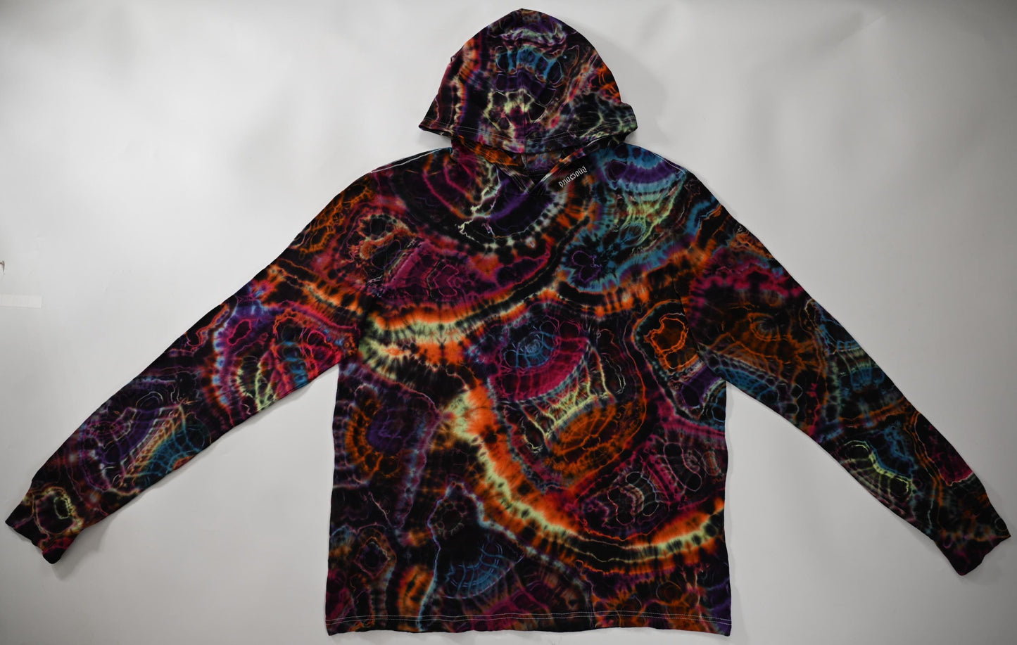 2X UV Reactive Cosmic Egg/Geode Hybrid Tie Dye in my Neon Vortex Palette on a Bella + Canvas 3512 Unisex Jersey Long-Sleeve Hoodie