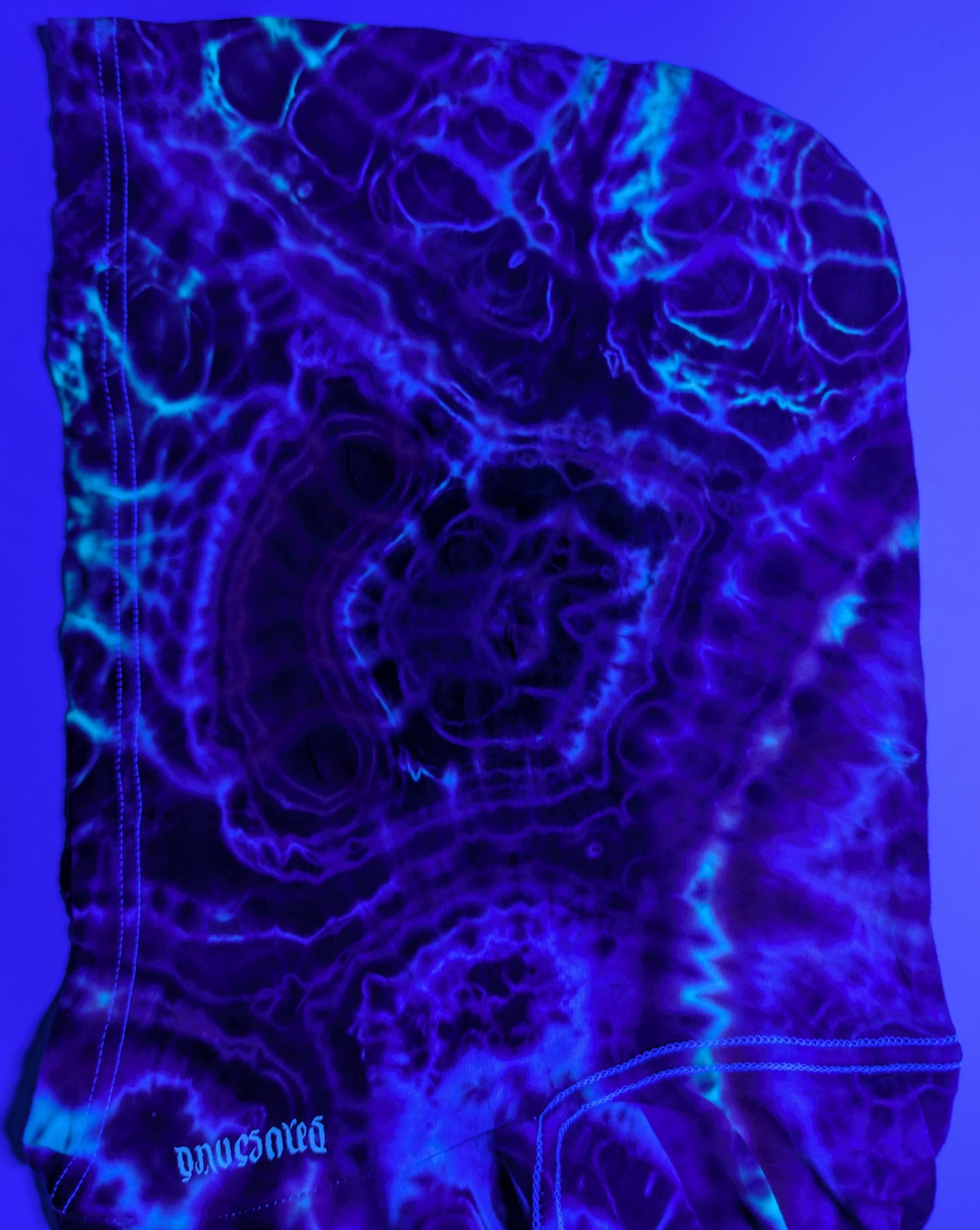 2X UV Reactive Cosmic Egg/Geode Hybrid Tie Dye in my Neon Vortex Palette on a Bella + Canvas 3512 Unisex Jersey Long-Sleeve Hoodie