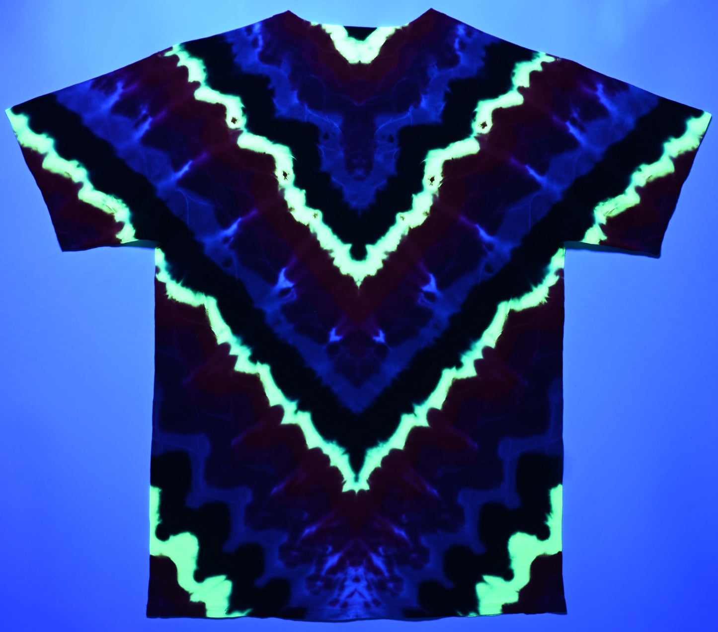 Large UV Reactive Wave Variant Tie Dye in my Neon Vortex Palette on a Gildan Ultra Cotton PFD (Prepared for Dye) T-Shirt
